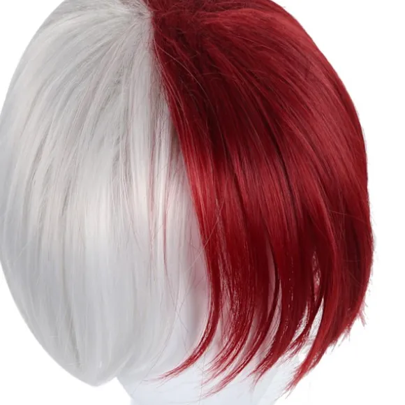 AVEKI Anime My Hero Academia Todoroki Shoto Cosplay Multi-Color Kostume Paryk, med Pandehår Inklusive Varmebestandig til Voksne, Rød-485