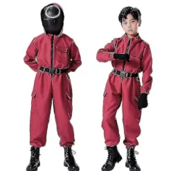 Barn Squid Game Kostume Cosplay Jumpsuit + Squid Game Maske Halloween Outfit Presenter Fest 120 120 circle