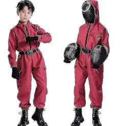 Barn Squid Game Kostume Cosplay Jumpsuit + Squid Game Maske Halloween Outfit Presenter Fest 120 120 circle