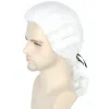 Barok paryk (hvid), markis paryk til mænd og kvinder med sort bånd og krøller