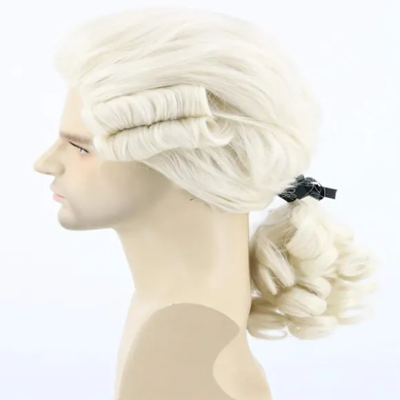 Barok paryk (lys blond), markis paryk til mænd og kvinder med sort bånd og krøller