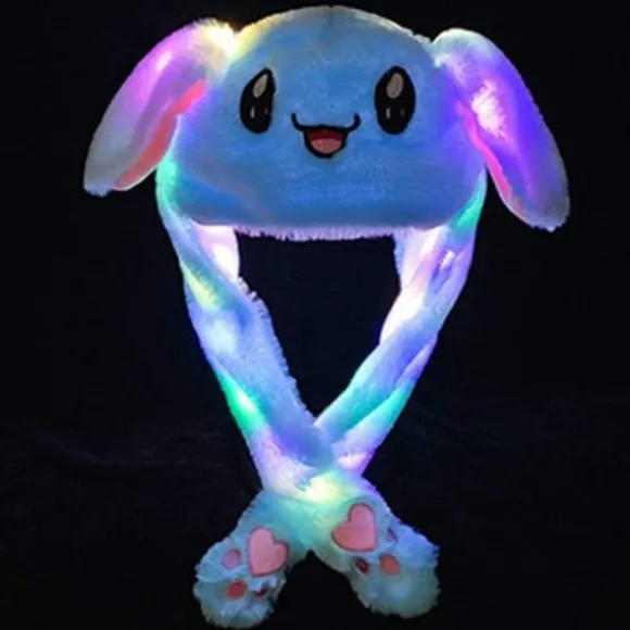Blå strikket beanie LED dame pige plys dyr kanin ører hat kasket