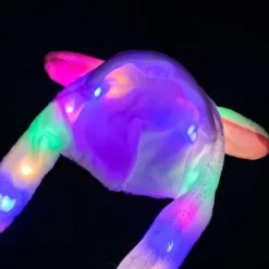 Blå strikket beanie LED dame pige plys dyr kanin ører hat kasket
