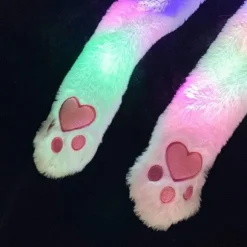 Blå strikket beanie LED dame pige plys dyr kanin ører hat kasket