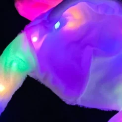 Blå strikket beanie LED dame pige plys dyr kanin ører hat kasket