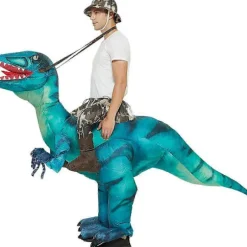 Blå Velociraptor Oppustelig Dragt, Voksenstørrelse-lingling}