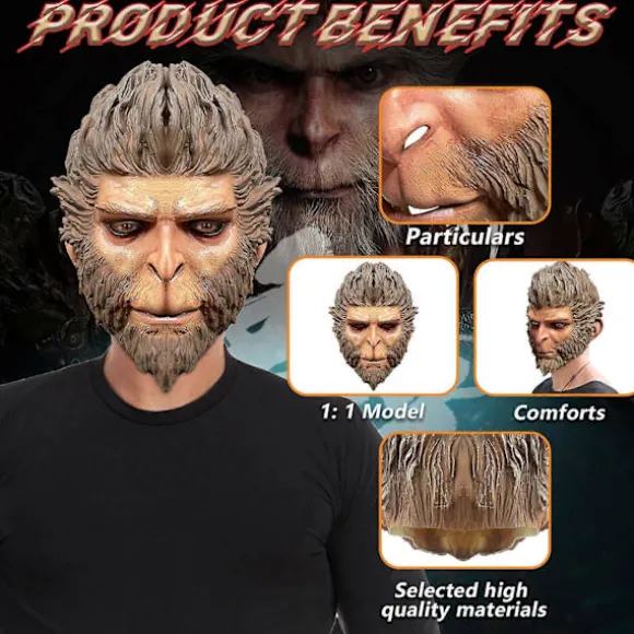 Black Myth Wukong Maske Abekonge Hovedbeklædning Halloween Cosplay Rekvisitter