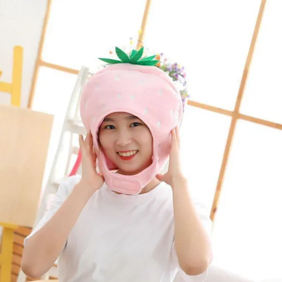 Blød Jordbær Hat Cosplay Hovedbeklædning Foto Rekvisitter Til Ferie Nytårsfest Pink