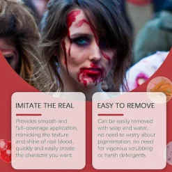 Blodstænk, falsk blodspray, falsk blodsæt vaskbart til cosplay, gyserudklædning, teaterblod, vampyrtilbehør - hudvenligt 2set