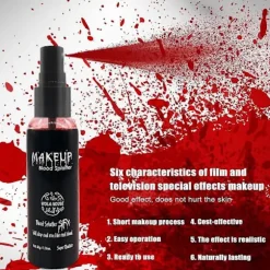 Blodstænk Rød Spray, Halloween Fake Blod Makeup, Fake Blod Spray, Vaskbar Blod Makeup til Vampyr Zombie Blod, 50g (Fake Blod Spray)