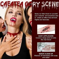 Blodstænk Rød Spray, Halloween Fake Blod Makeup, Fake Blod Spray, Vaskbar Blod Makeup til Vampyr Zombie Blod, 50g (Fake Blod Spray)