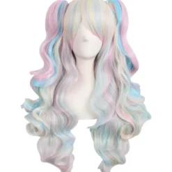 (Blå/Pink/Blonde) 28"/70cm Lange Krøllede Kvinder Flettet Parykker