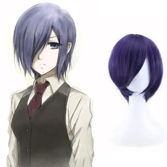 Blå-violet ansigtsindpakket cosplay animations paryk (24-25CM), kort rollespils paryk