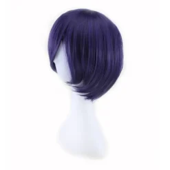 Blå-violet ansigtsindpakket cosplay animations paryk (24-25CM), kort rollespils paryk