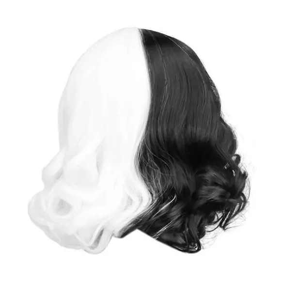 Bob Parykker med Pandehår Skulderlang Bob Bølget Paryk (Sort og Hvid) Black White