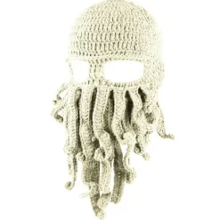 BomHCS Blækspruttehat Håndstrikket Squid Hat Vinter Varm Uldhat Ferie Sjov Hat Ørevarmer Beige