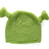 BraVärdeVarm Unisex Håndlavet Shrek Hue - Varm og Holdbar Håndlavet Hue - Uld Vinterhue til Mænd og Kvinder - Grøn