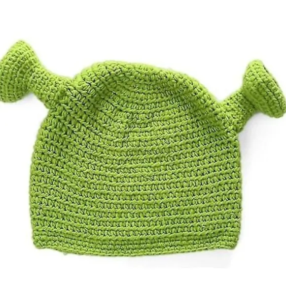 BraVärdeVarm Unisex Håndlavet Shrek Hue - Varm og Holdbar Håndlavet Hue - Uld Vinterhue til Mænd og Kvinder - Grøn