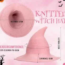 Bredskygget Strikket Heksehat, Foldbar Spids Filthat til Kvinder, Halloween Cosplay Kostume Maskerade Tilbehør