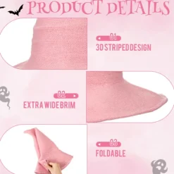 Bredskygget Strikket Heksehat, Foldbar Spids Filthat til Kvinder, Halloween Cosplay Kostume Maskerade Tilbehør