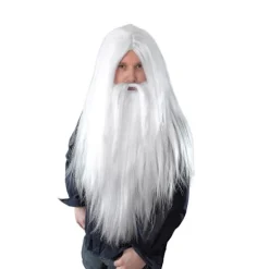 Bristol Novelty Lang troldmands paryk og skæg til mænd, en størrelse, hvid Whit White One Size