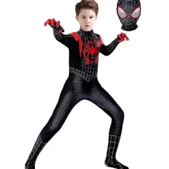 Børne Miles Morales kostume Spiderman Cosplay Jumpsuit sort black 140CM