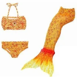 Børnepige Havfrue 3-delt sæt Cosplay Kostume Fiskehale Bikini Badedragt Orange Tw