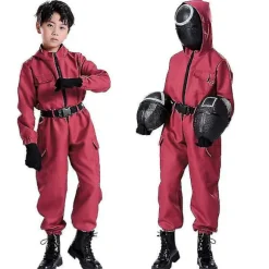 Børns Squid Play Kostume Cosplay Jumpsuit + Maske H square Z square 140cm