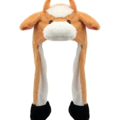 Brun Ko Hat med Ører der Bevæger Sig, Hopper Op, Slår, Plys Landbrugsdyr Ferie Cosplay Udklædning Sjov Festival Fødselsdagsgave, 56 cm