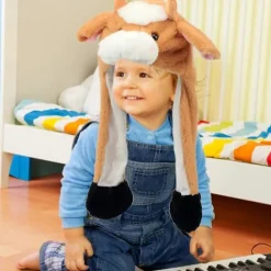 Brun Ko Hat med Ører der Bevæger Sig, Hopper Op, Slår, Plys Landbrugsdyr Ferie Cosplay Udklædning Sjov Festival Fødselsdagsgave, 56 cm