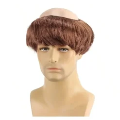 [Brun munkeparyk] Brun lige kort herre munkeparyk med barberet hoved | med hætte, perfekt til Halloween-kostume, temafester og rollespil (Cosplay) Dark Brown-1 8inch | Fyndiq