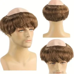 [Brun munkeparyk] Brun lige kort herre munkeparyk med barberet hoved | med hætte, perfekt til Halloween-kostume, temafester og rollespil (Cosplay) Dark Brown-1 8inch | Fyndiq