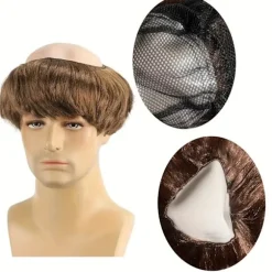 [Brun munkeparyk] Brun lige kort herre munkeparyk med barberet hoved | med hætte, perfekt til Halloween-kostume, temafester og rollespil (Cosplay) Brown 8inch | Fyndiq