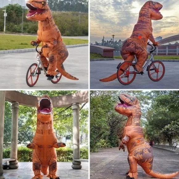 (Brun) Tyrannosaurus Rex Kostume Voksen Dinosaur Kostume Oppustelig
