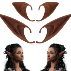 Brune Alfeører - Kort og Langt Fe-Øre Sæt, Silikon Vampyrører, Brun Pels Kvinder, Cosplay, Renaissance Dark brown 2 pairs