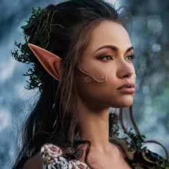 Brune Alfeører - Kort og Langt Fe-Øre Sæt, Silikon Vampyrører, Brun Pels Kvinder, Cosplay, Renaissance Dark brown 2 pairs