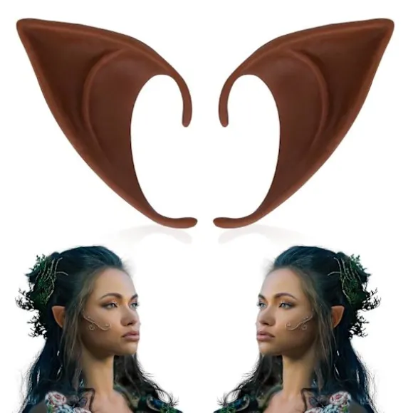 Brune Alfeører - Kort og Langt Fe-Øre Sæt, Silikon Vampyrører, Brun Pels Kvinder, Cosplay, Renaissance Dark brown 2 pairs