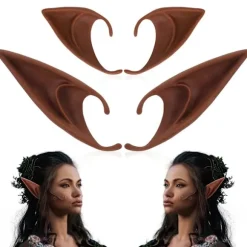 Brune Alfeører - Kort og Langt Fe-Øre Sæt, Silikon Vampyrører, Brun Pels Kvinder, Cosplay, Renaissance Dark brown 2 pairs