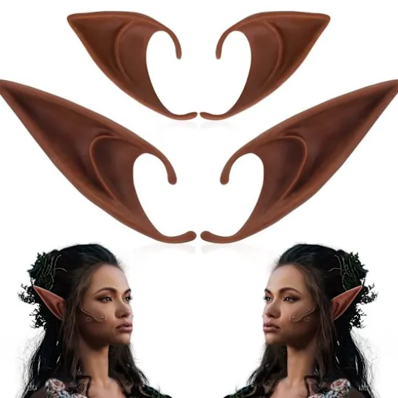 Brune Alfeører - Kort og Langt Fe-Øre Sæt, Silikon Vampyrører, Brun Pels Kvinder, Cosplay, Renaissance Dark brown 2 pairs