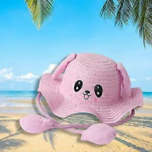 Bunny Hat Cap Strandhat Sjov med Ører i Bevægelse Casual Letvægts Fiskerhat (Pink)