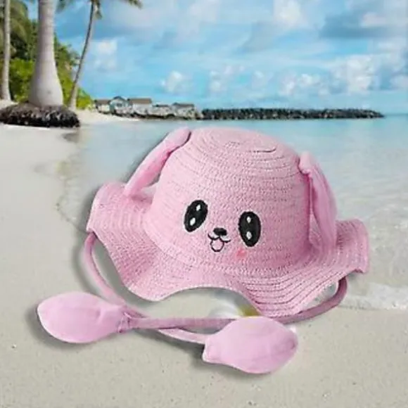 Bunny Hat Cap Strandhat Sjov med Ører i Bevægelse Casual Letvægts Fiskerhat (Pink)