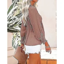 Bxhd Dame Langærmet Boho Skjorte Dyb V-hals Front Slips Knude Peplum Bluser Toppe Jp