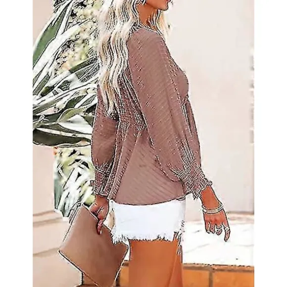 Bxhd Dame Langærmet Boho Skjorte Dyb V-hals Front Slips Knude Peplum Bluser Toppe Jp