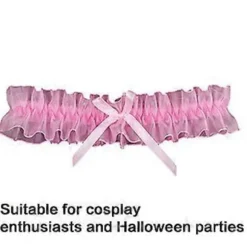 Catgirl Udklædningssæt Inklusive Hårbøjle Blondekrave Halskæde Handsker og Knæhøje Strømper til Kvinder Halloween Pink (Pink)