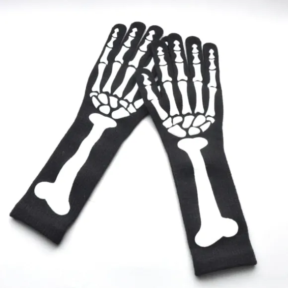 CDQ 1 par Halloween lysende skelet-handsker fuldfinger til cosplay flerfarvet CDQ