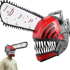 Chainsaw Man Cosplay Latex Maske - Rædsel Blodig Pochita Denji Hjelm, Skræmmende Halloween Kostume Rekvisit_yux