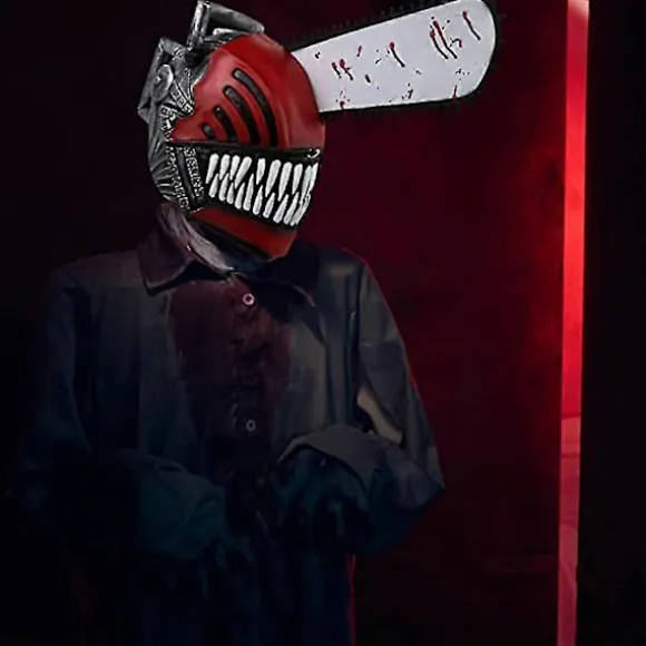 Chainsaw Man Cosplay Latex Maske - Rædsel Blodig Pochita Denji Hjelm, Skræmmende Halloween Kostume Rekvisit_yux