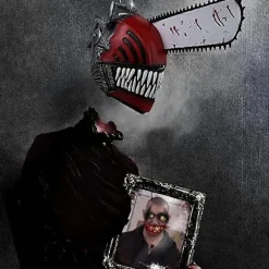 Chainsaw Man Cosplay Latex Maske - Rædsel Blodig Pochita Denji Hjelm, Skræmmende Halloween Kostume Rekvisit_yux