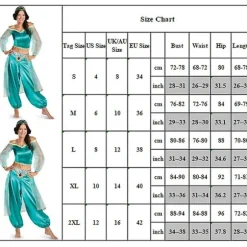 【CJY】Udklædning【CJY】Halloween Aladdin Jasmine Prinsesse Fancy Dress Karneval Cosplay Kostume S til kvinder Blå Grøn Blue Green XL