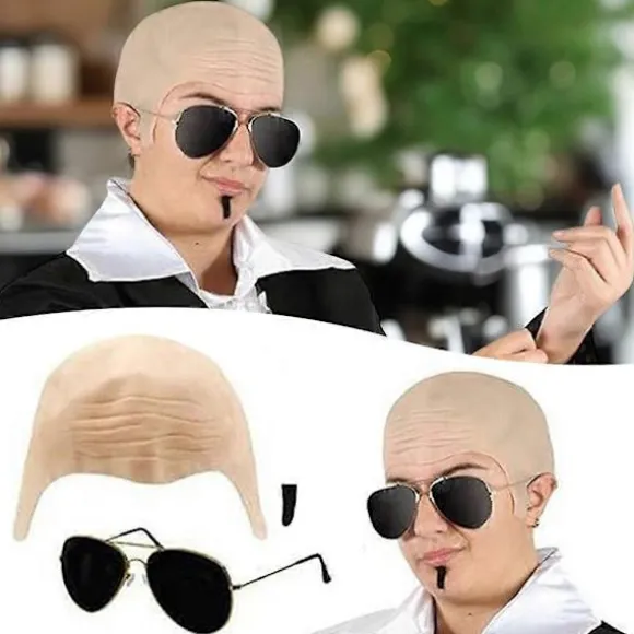 【CJY】underholdning【CJY】Mr Worldwide Skaldet Hætte & Soul Patch Sæt, Kendisikon Kostume Pitbull Kostume Tilbehør Sæt - Perfekt 2pcs